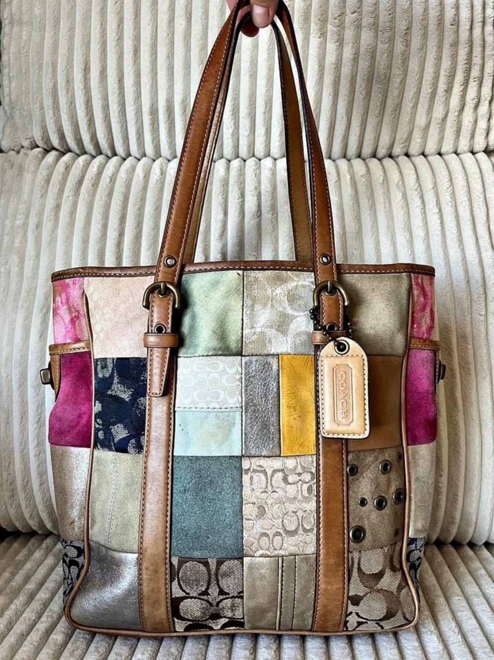 Rare Vintage Coach Holiday Patchwork Gallery Tote Bag Multi-Color Y2K 10001🍂🍁🪵☕️